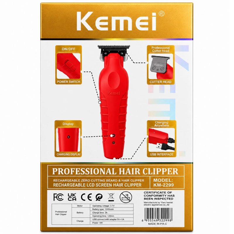KEMEI TRIMMER PROFESIONAL KM-2299 ROJO INTENSO - 2