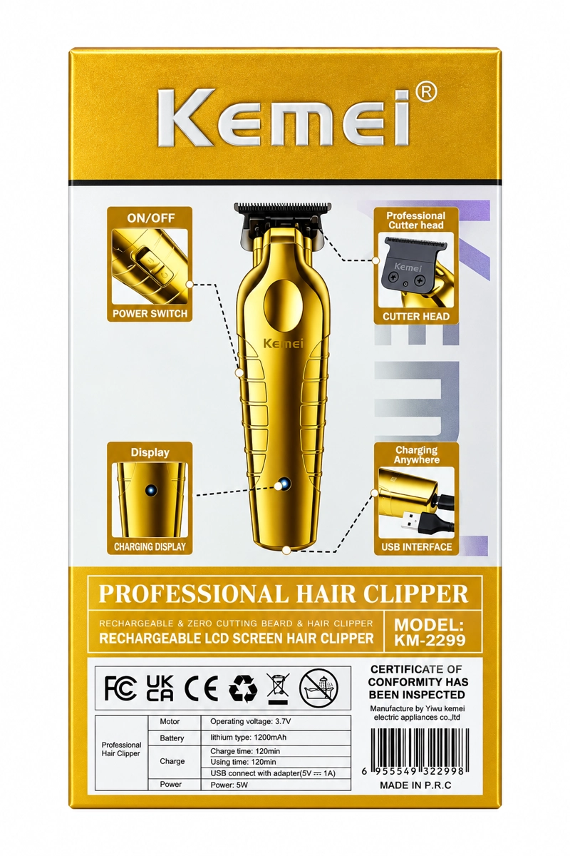 MAQUINA TRIMMER KEMEI KM-2299 DORADA PARA BARBERIA - 4
