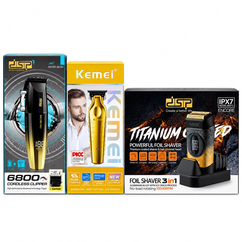 KIT BARBERO DORADO CORTAPELO TRIMMER Y AFEITADORA 3 EN 1 - 1