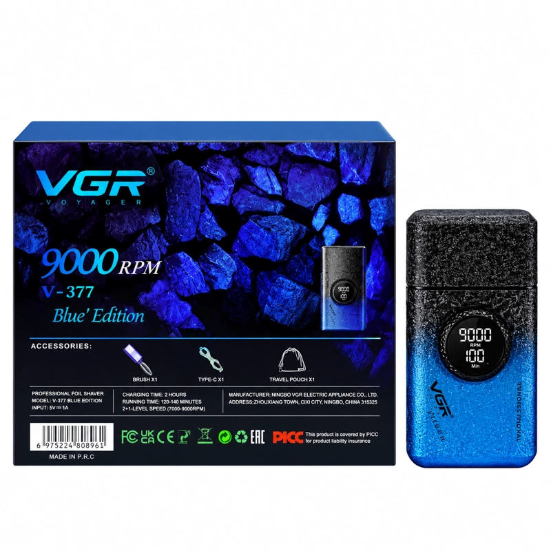 AFEITADORA PROFESIONAL VGR V-377 SHAVER AZUL 9000 RPM - 1