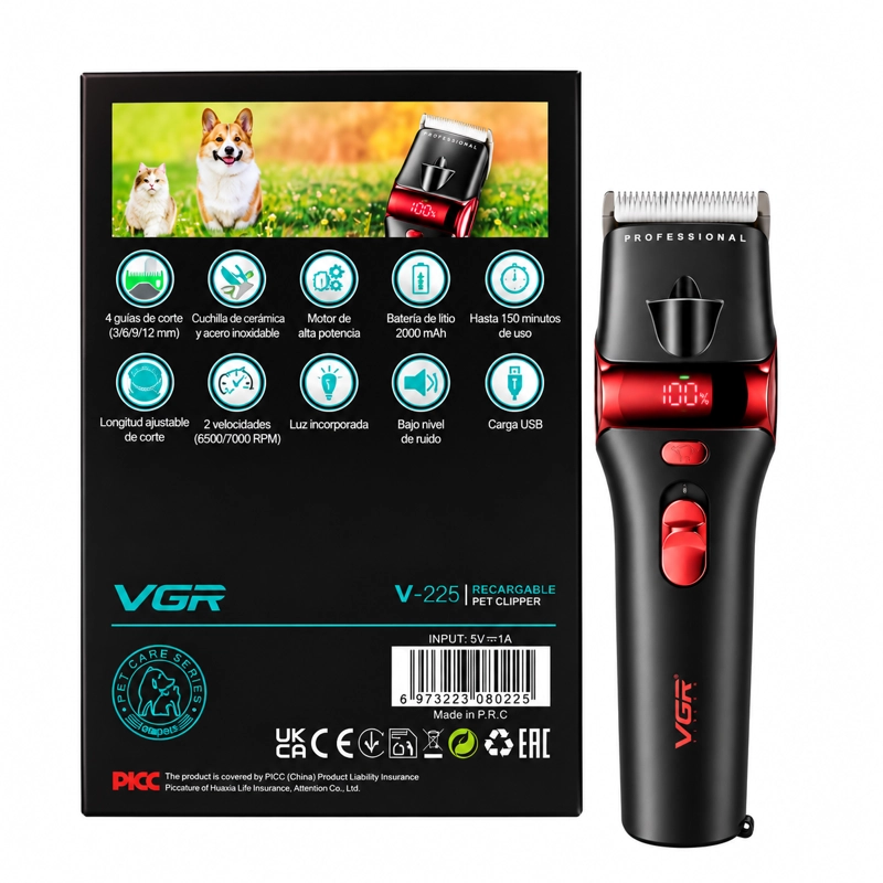 CORTAPELO PARA MASCOTAS VGR V-225 ROJO RECARGABLE - 2