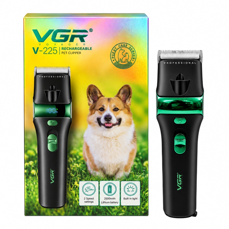 CORTAPELO PROFESIONAL PARA MASCOTAS VGR V-225 VERDE RECARGABLE - 1