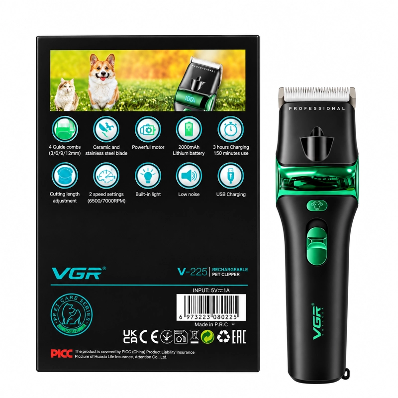 CORTAPELO PROFESIONAL PARA MASCOTAS VGR V-225 VERDE RECARGABLE - 2
