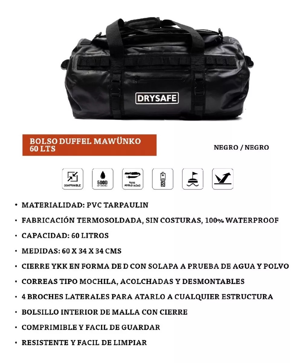 BOLSO MOCHILA 60 LTS IMPERMEABLE CAMPING TREKKING - DRYSAFE - 5