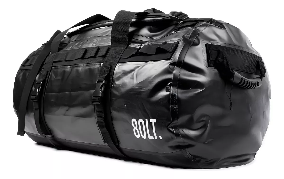 BOLSO OUTDOOR IMPERMEABLE 80 L CAMPING TREKKING DRYSAFE NEGRO - 2