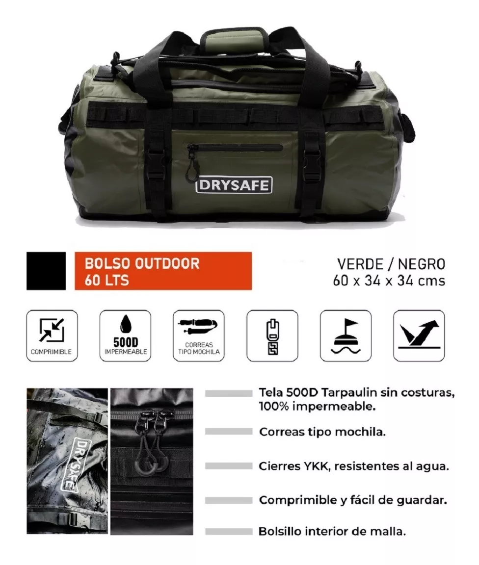 BOLSO MOCHILA 60 L IMPERMEABLE CAMPING TREKKING - DRYSAFE A - 3