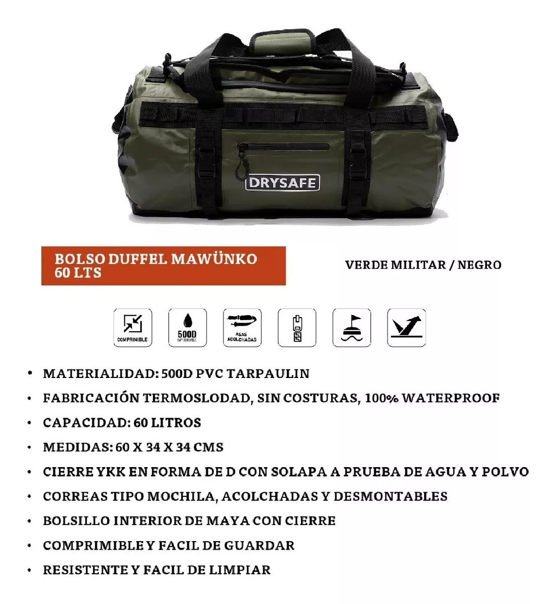 BOLSO MOCHILA 60 L IMPERMEABLE CAMPING TREKKING - DRYSAFE V - 4