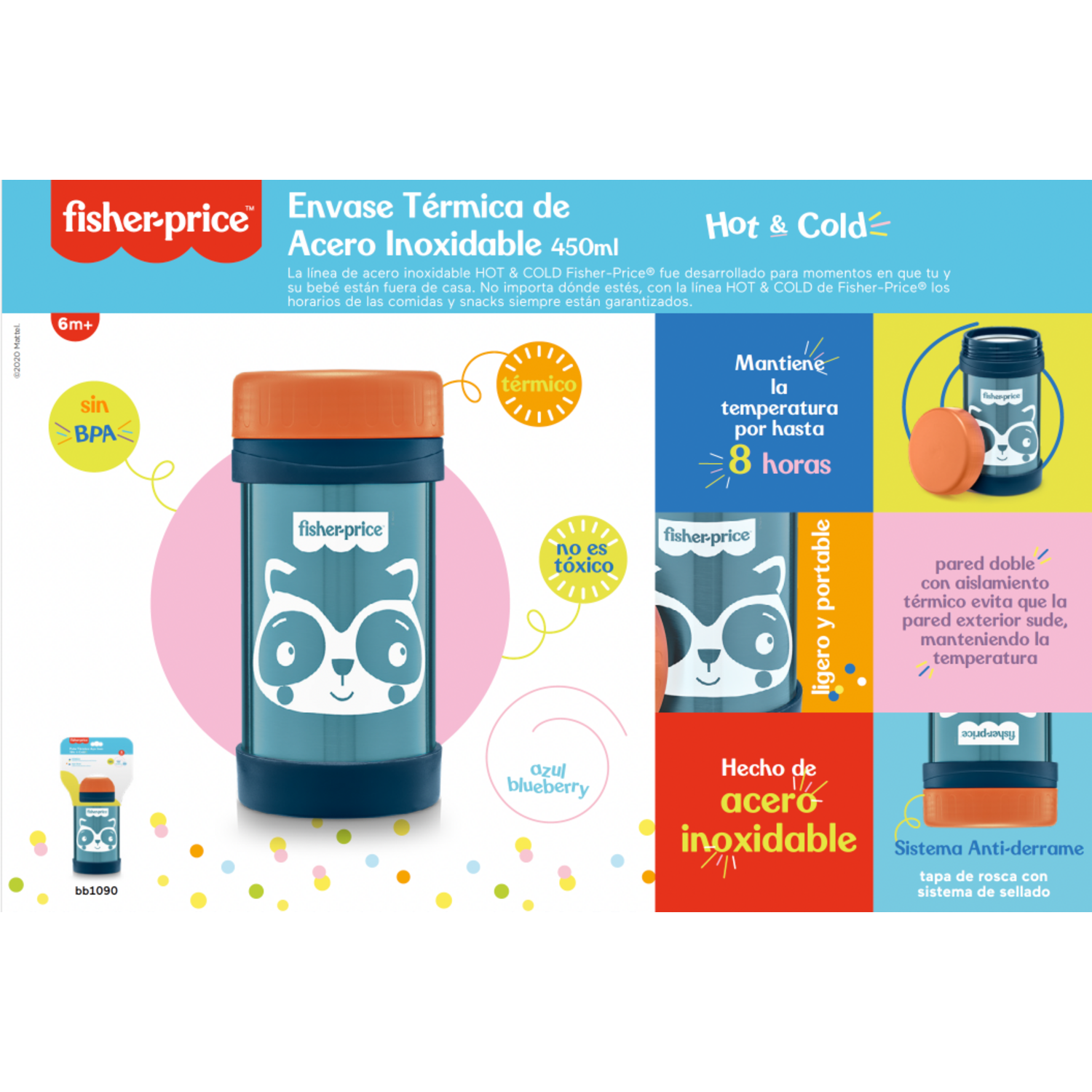 TERMO FISHER PRICE 450ML AZUL BB1090 ACERO INOXIDABLE - 3