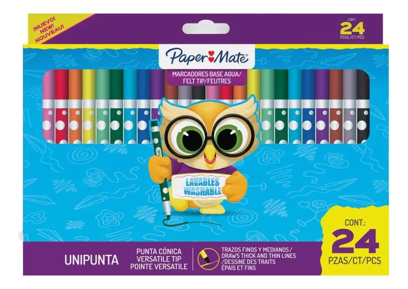 CAJA CON 24 MARCADORES PUNTA CONICA PAPERMATE SURTIDAS - 1