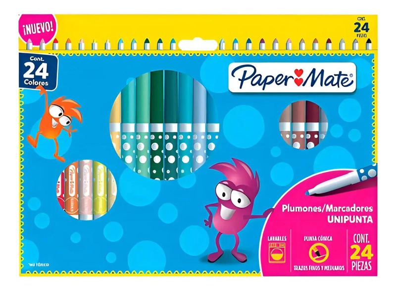 CAJA CON 24 MARCADORES PUNTA CONICA PAPERMATE SURTIDAS - 9