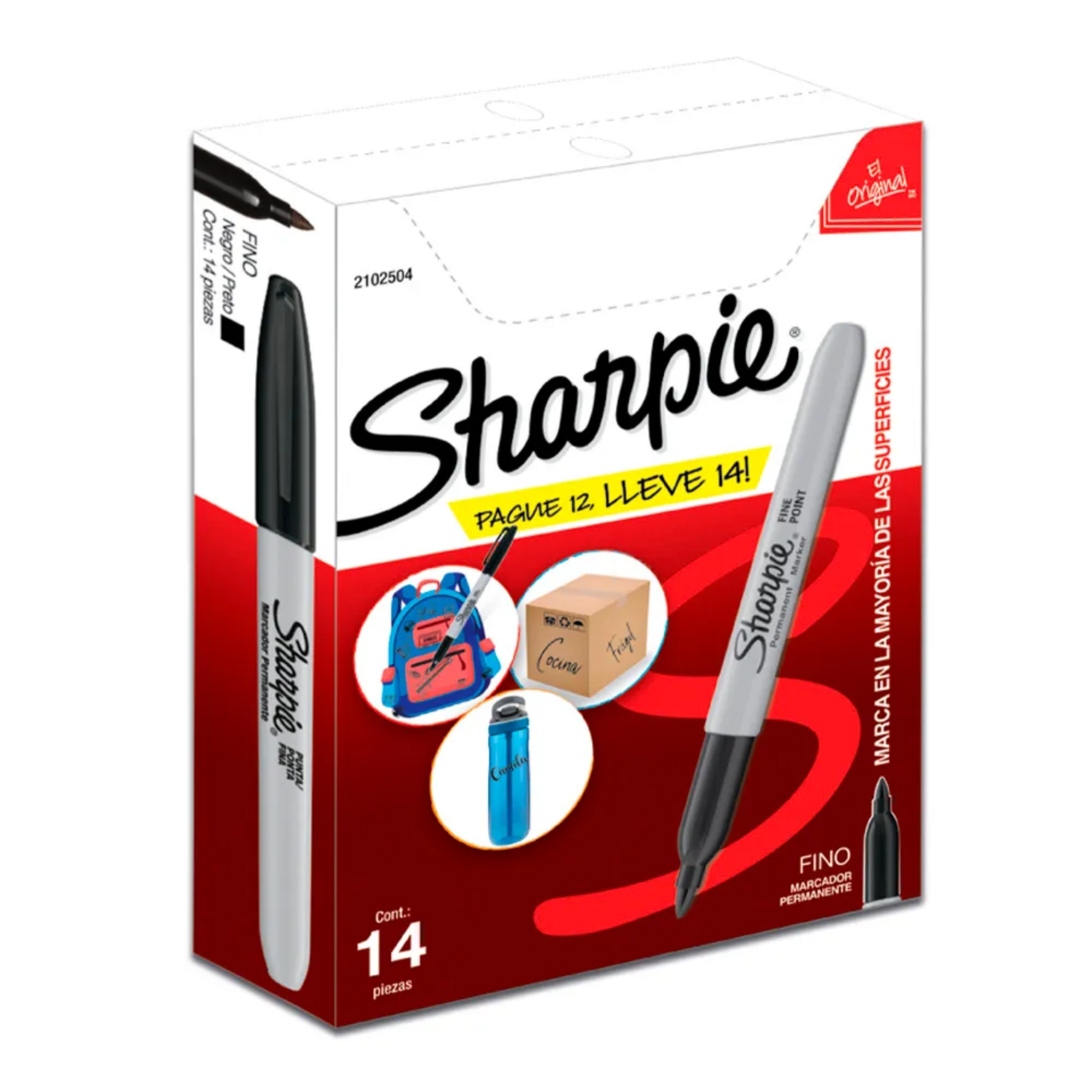 MARCADOR PERMANENTE SHARPIE PUNTA FINA NEGRO CAJA X12+2 - 1