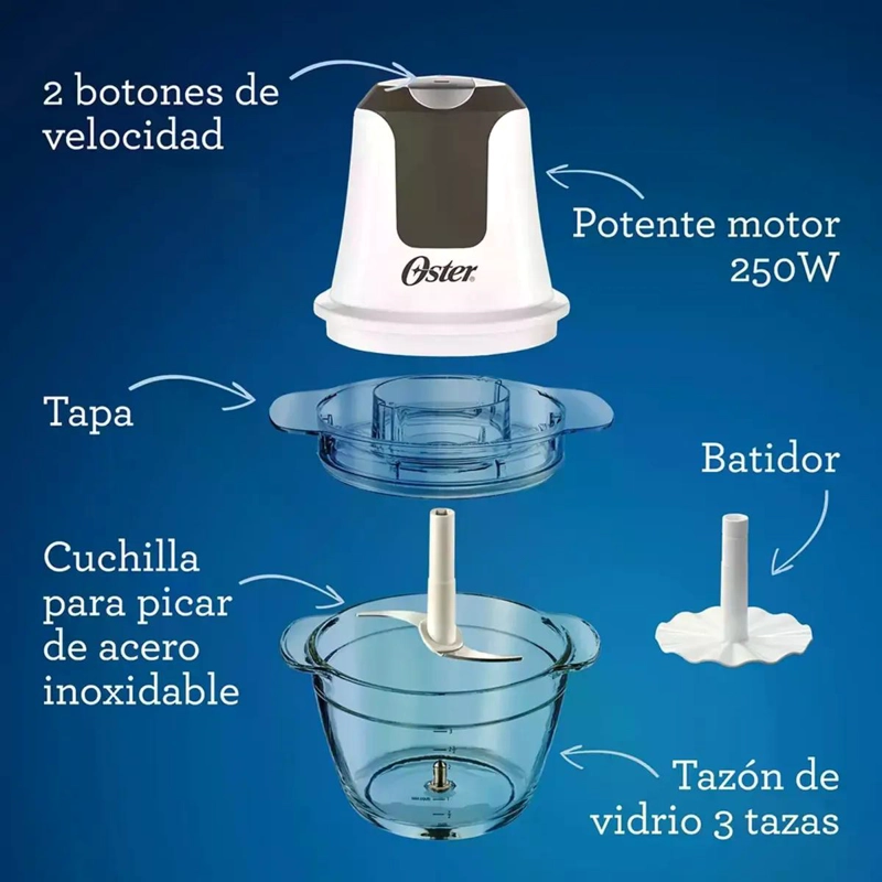 MINI PICADORA OSTER 3 TAZAS CON BOWL DE VIDRIO 2169812 BLANCO - 4