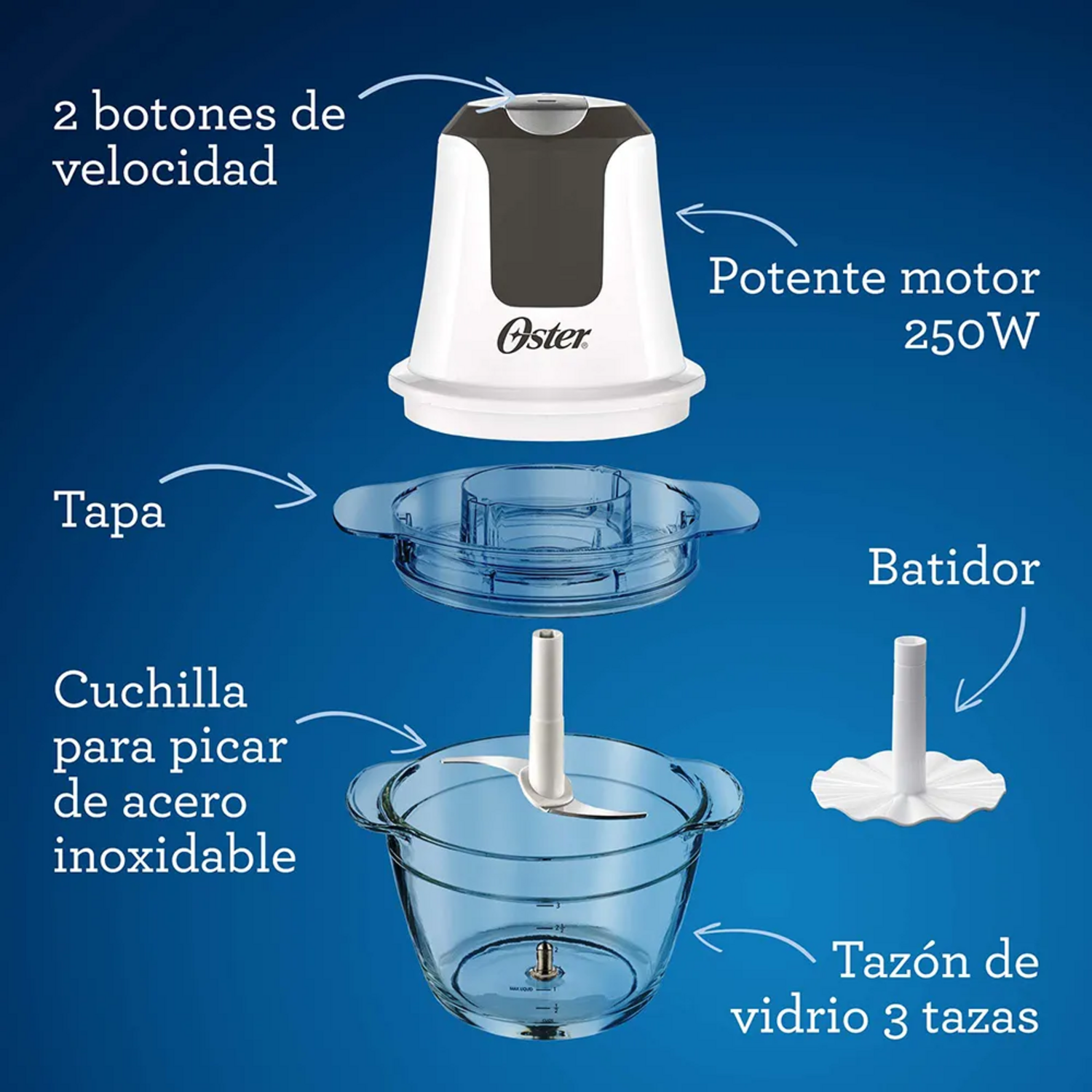 MINI PICADORA OSTER 3 TAZAS CON BOWL DE VIDRIO 2169812 - 5