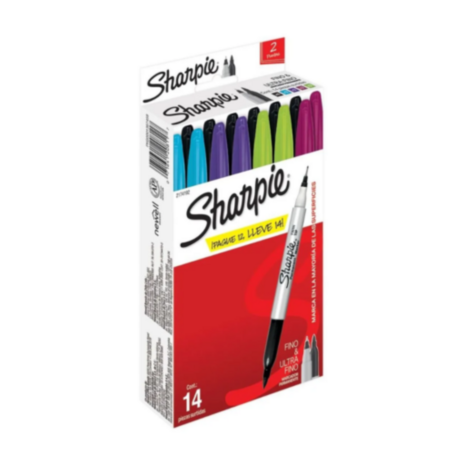 MARCADORES DOBLES SHARPIE 2 PUNTAS 14 UNIDADES 5 COLORES - 6