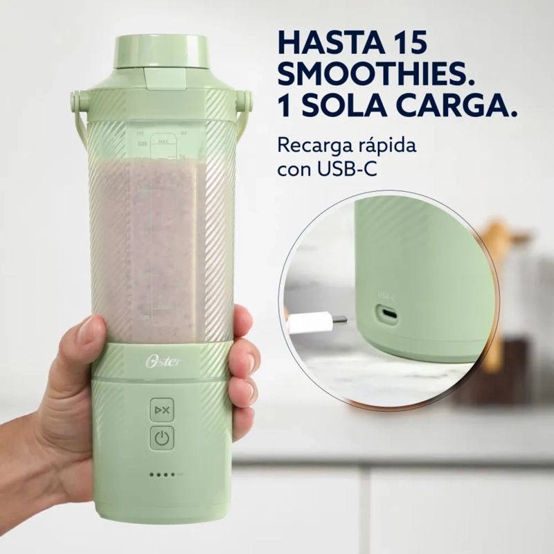 LICUADORA PORTATIL RECARGABLE OSTER GOMAX 590 ML VERDE - 2