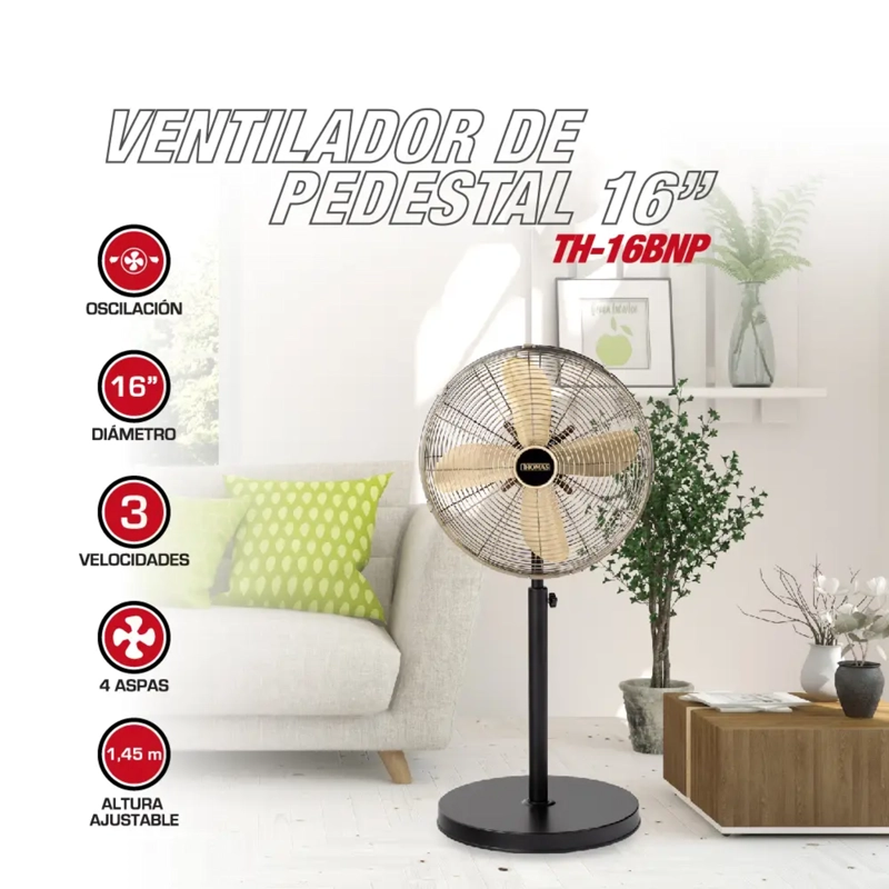 VENTILADOR DE PIE THOMAS TH-16BNP GRIS OSCILANTE 50W 145 CM - 4