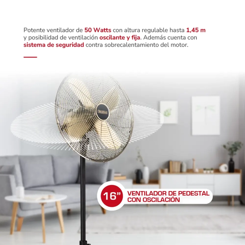 VENTILADOR DE PIE THOMAS TH-16BNP GRIS OSCILANTE 50W 145 CM - 5