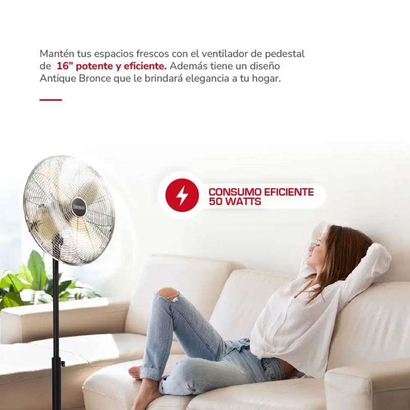 VENTILADOR DE PIE THOMAS TH-16BNP GRIS OSCILANTE 50W 145 CM - 6