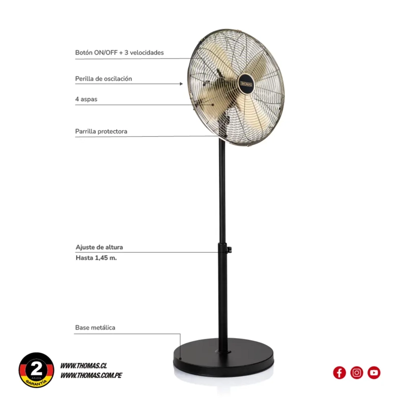 VENTILADOR DE PIE THOMAS TH-16BNP GRIS OSCILANTE 50W 145 CM - 8