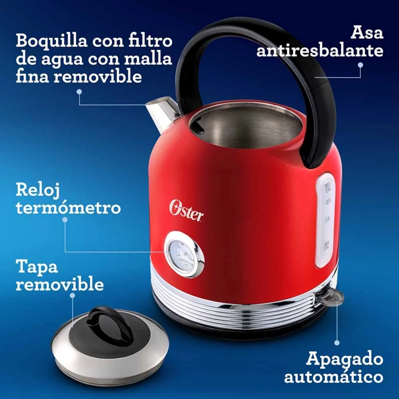 HERVIDOR OSTER ROJO 2,5L TIPO TETERA CON TERMOMETRO ACERO - 8