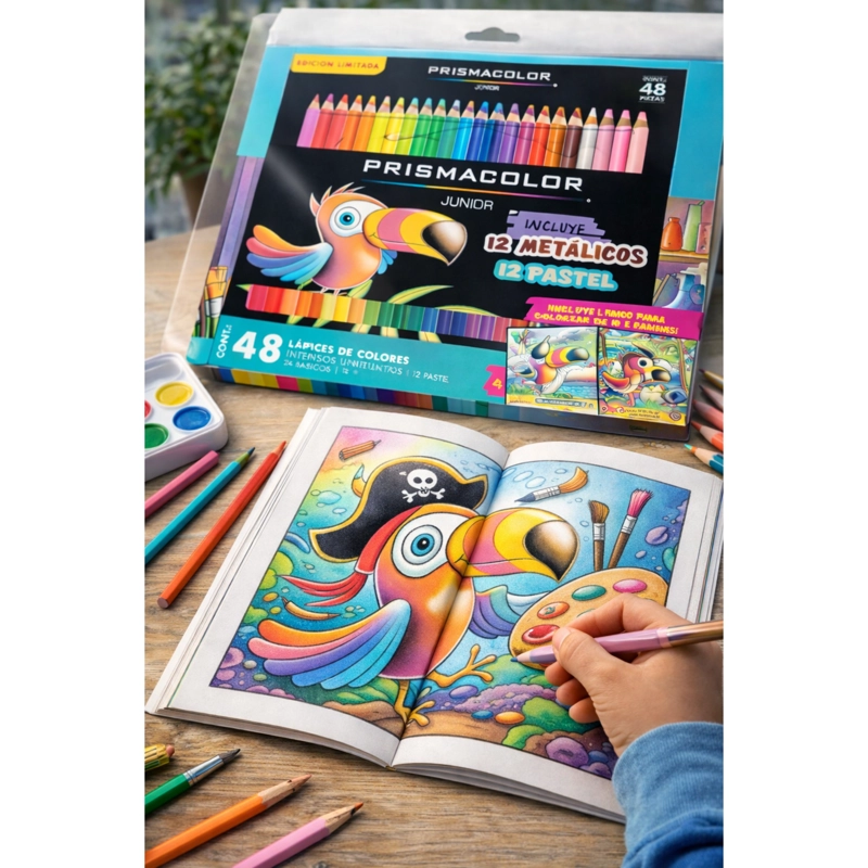SET PRISMACOLOR JUNIOR LAPICES DE COLORES 48 UNID + LIBRO - 3