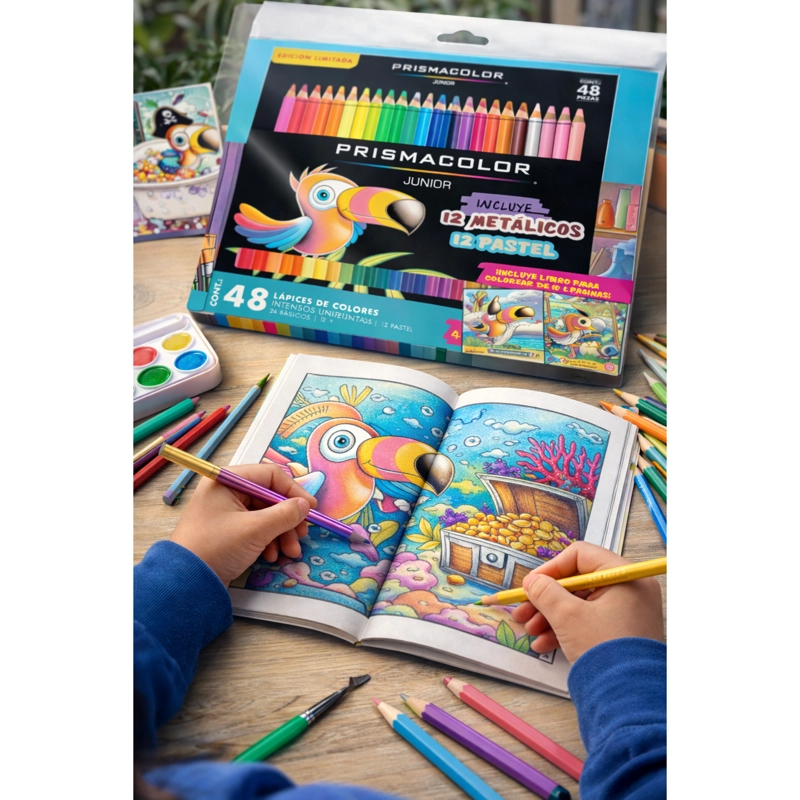 SET PRISMACOLOR JUNIOR LAPICES DE COLORES 48 UNID + LIBRO - 4