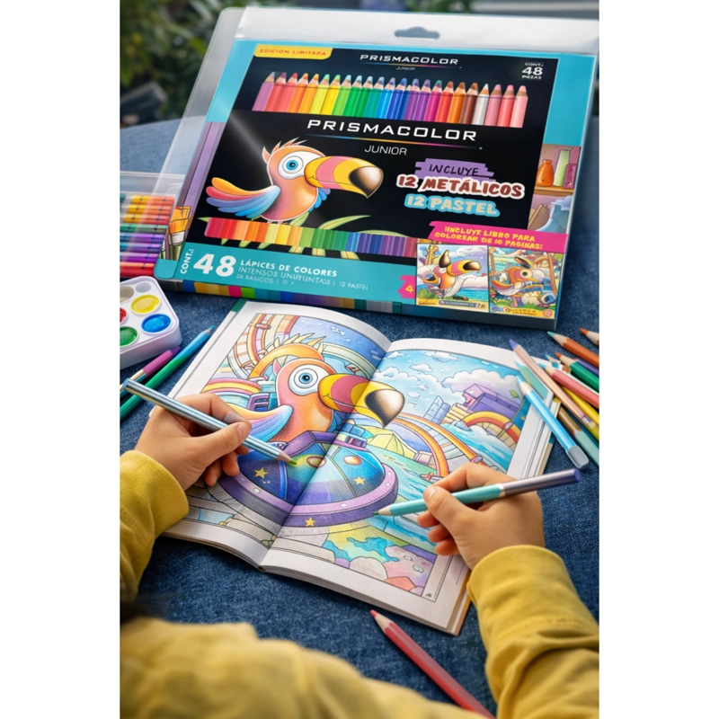 SET PRISMACOLOR JUNIOR LAPICES DE COLORES 48 UNID + LIBRO - 5