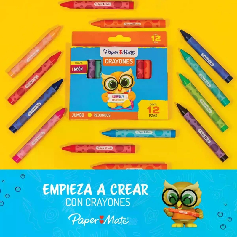 CRAYONES LAPICES DE CERA REDONDOS 12U PAPERMATE AZUL - 2