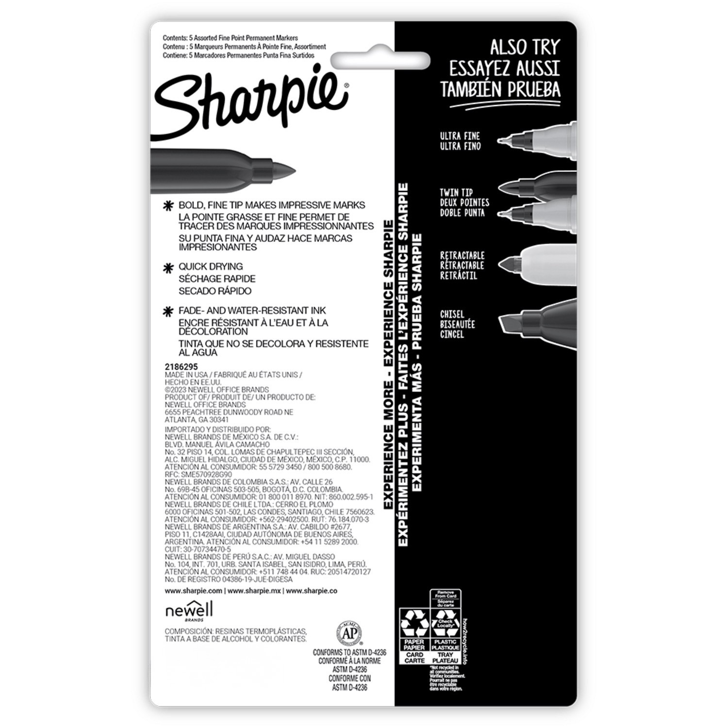 SET 5 PLUMONES MARCADORES SHARPIE GLAM POP PUNTA FINA PERMA - 5