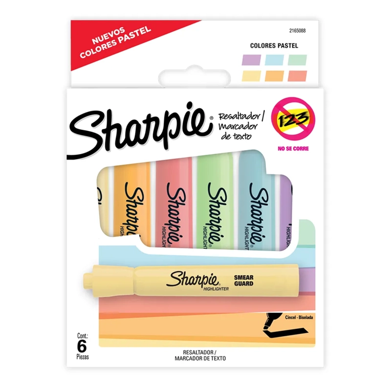 DESTACADORES SHARPIE TANK 6 COLORES PASTEL Y PUNTA CINCEL - 1