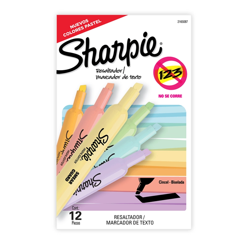 CAJA DE DESTACADORES SHARPIE PASTEL 12 UNIDADES 6 COLORES - 1