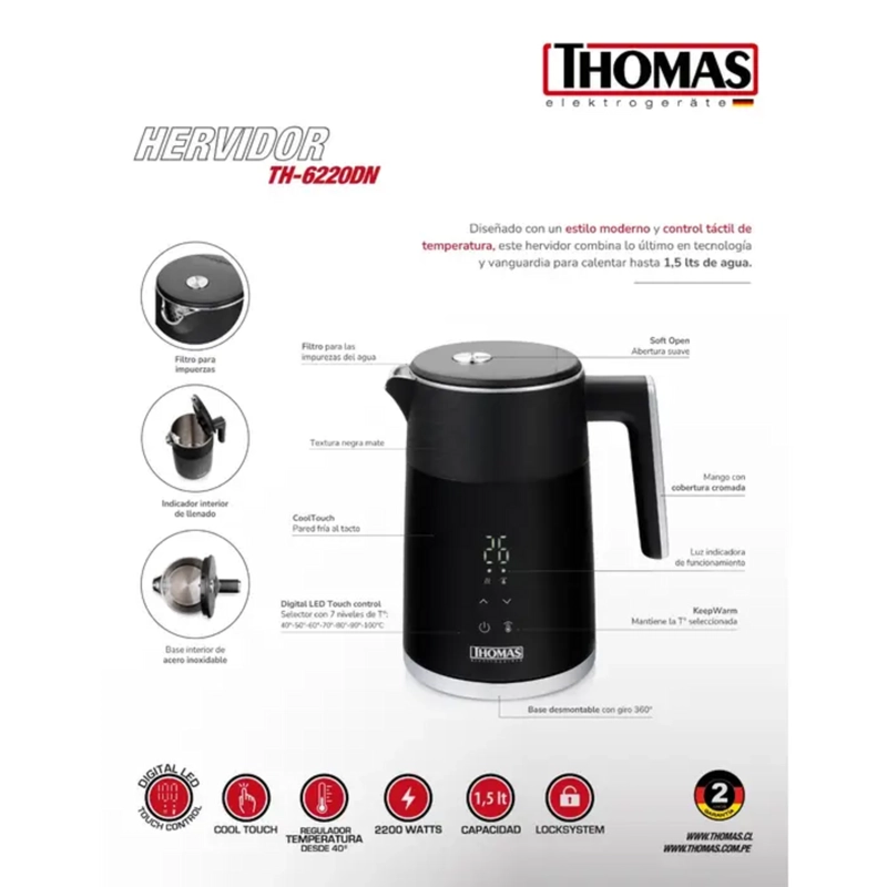 HERVIDOR THOMAS TH-6220DN 1.5L CONTROL TEMPERATURA - 6