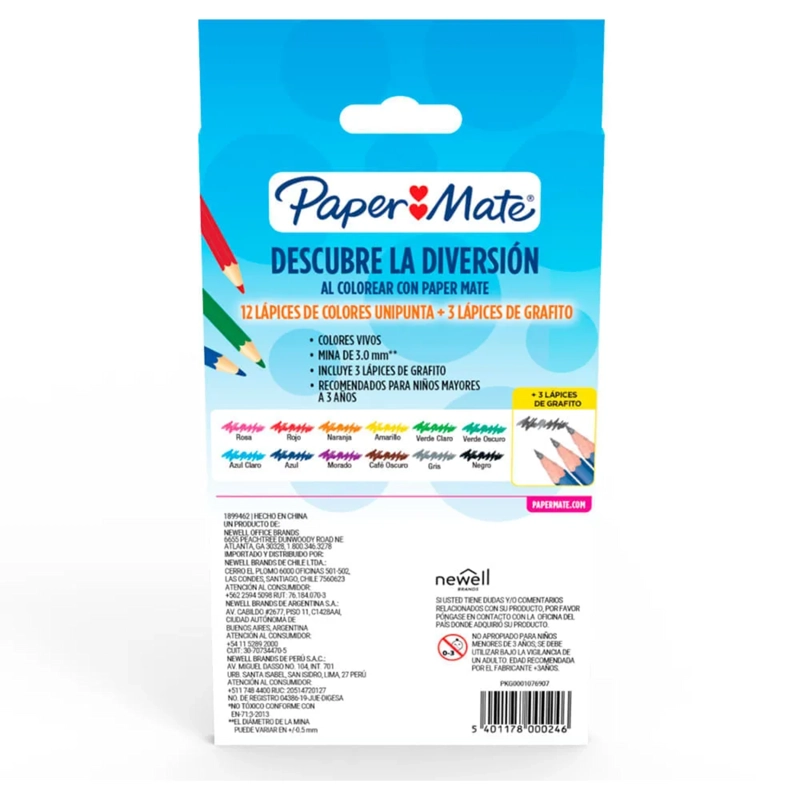 LAPICES COLORES HEXAGONALES PAPERMATE 12 COLOR + 3 GRAFITOS - 5