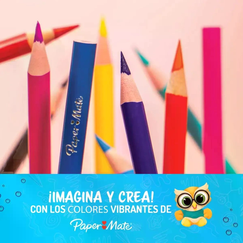 LAPICES COLORES PAPERMATE REDONDOS 3 MM 12 UNIDADES UNIPUNTA - 2