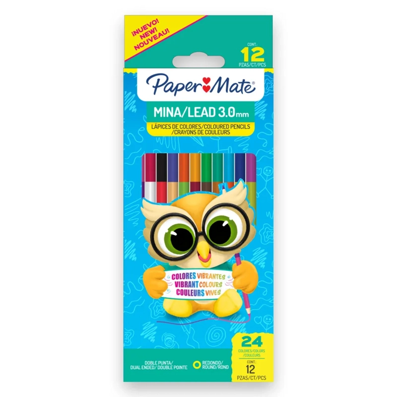 LAPICES COLORES PAPERMATE REDONDOS 12 UNIDADES DOBLE PUNTA - 1