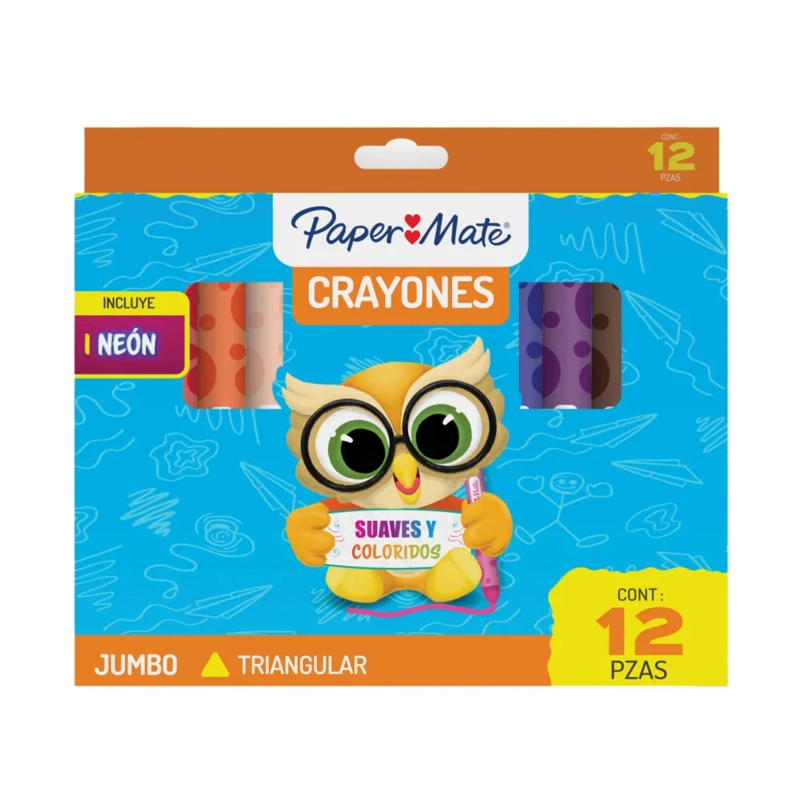 LAPICES CERA CRAYONES TRIANGULAR PAPERMATE GRUESO 12 COLORES - 1
