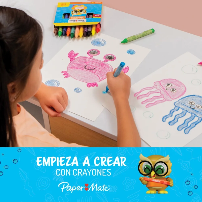 LAPICES CERA CRAYONES TRIANGULAR PAPERMATE GRUESO 12 COLORES - 3