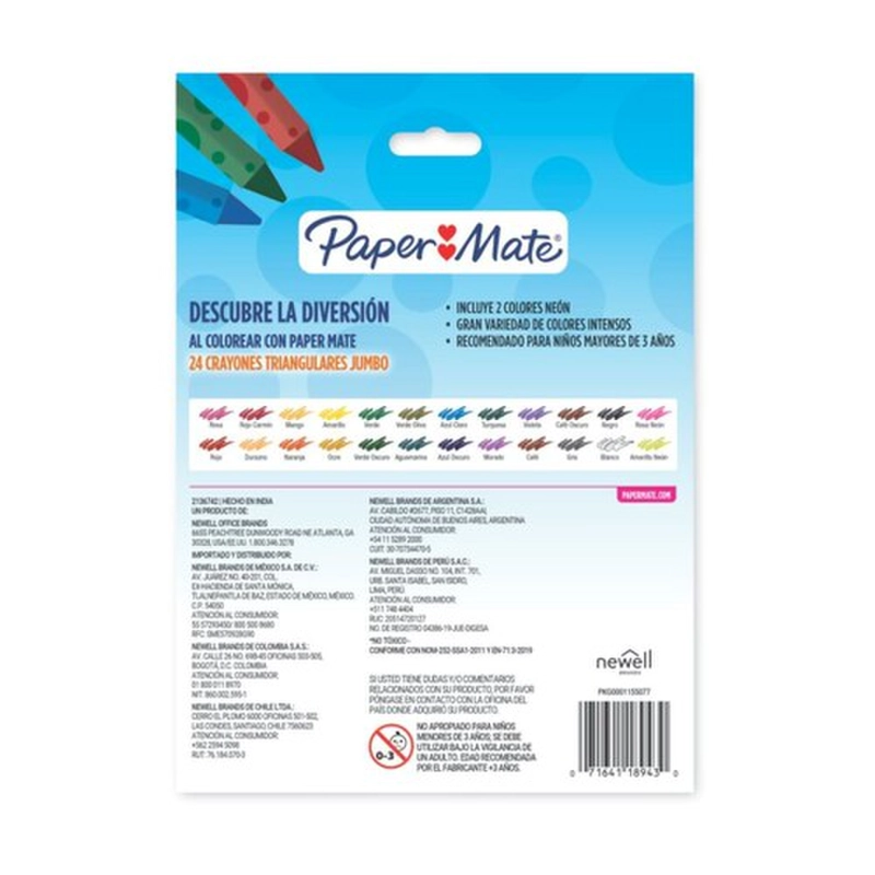 LAPICES DE CERA CRAYONES TRIANGULAR PAPERMATE 24 COLORES - 3