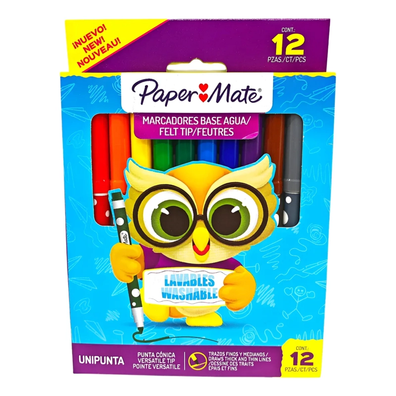 PLUMONES MARCADORES DELGADOS PAPERMATE 12 COLORES - 1