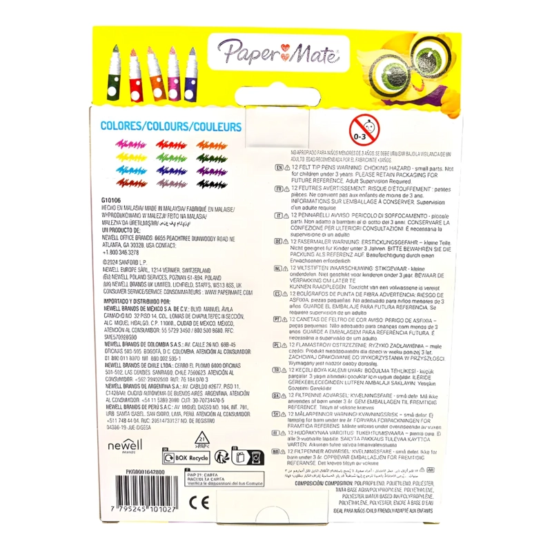 PLUMONES MARCADORES DELGADOS PAPERMATE 12 COLORES - 2