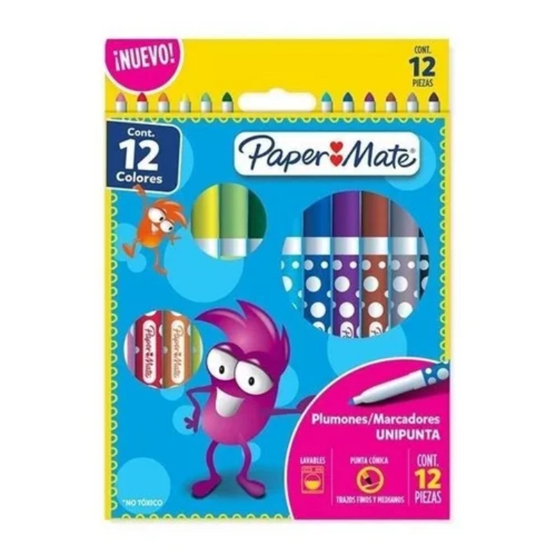 PLUMONES MARCADORES DELGADOS PAPERMATE 12 COLORES - 5