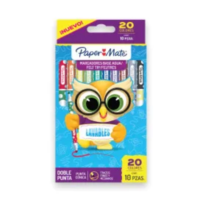 PLUMONES MARCADORES DOBLE PUNTA CONICA PAPERMATE 10 COLORES - 1