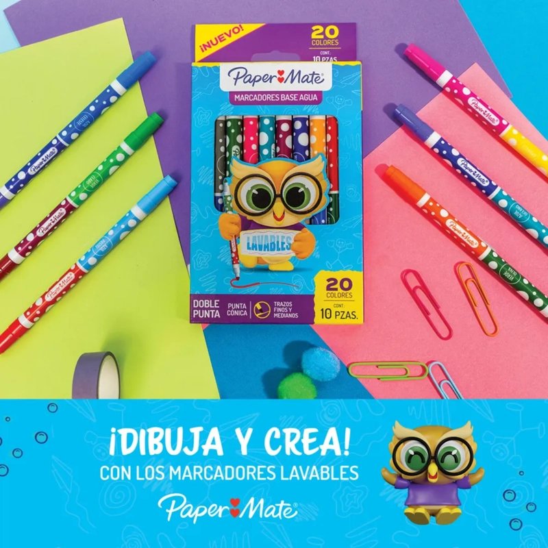 PLUMONES MARCADORES DOBLE PUNTA CONICA PAPERMATE 10 COLORES - 2