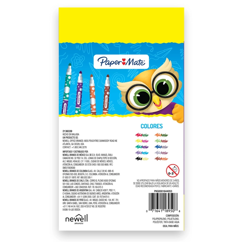 PLUMONES MARCADORES DOBLE PUNTA CONICA PAPERMATE 10 COLORES - 5