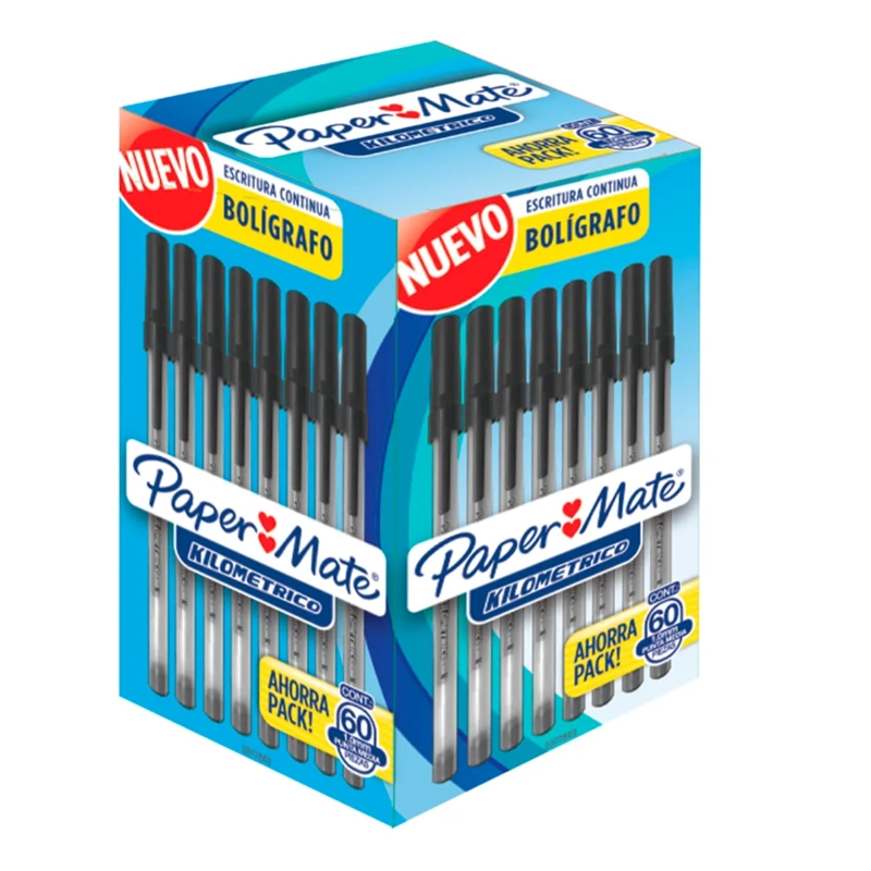 CAJA 60 BOLIGRAFOS PAPERMATE ECONOMICO KILOME TRICO NEGRO - 1