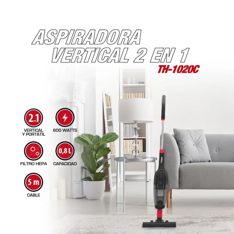 ASPIRADORA VERTICAL 2 EN 1 THOMAS TH-1020C FILTRO HEPA 600W - 4