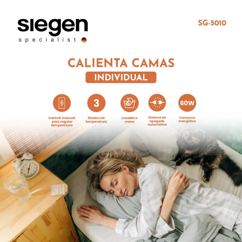 CALIENTA CAMA SIEGEN 1 PLAZA 60 W LAVABLE 3 TEMP SG-5010 - 4