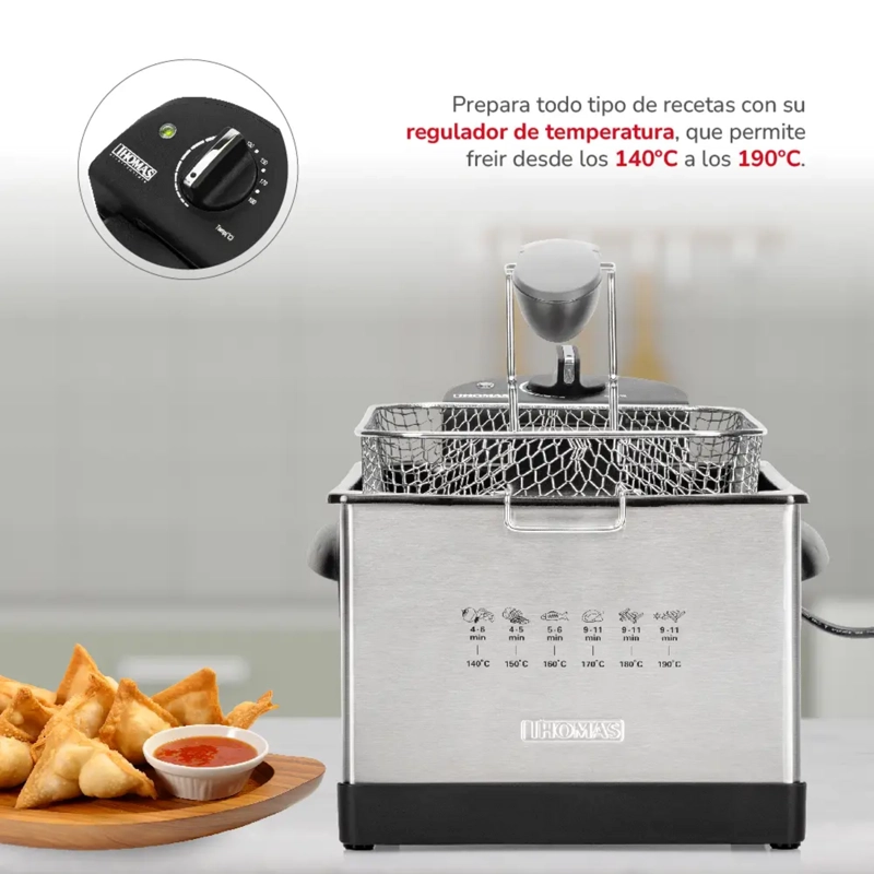 FREIDORA ACEITE THOMAS 5 LITROS 1950W RAPIDA INOX 190C - 6