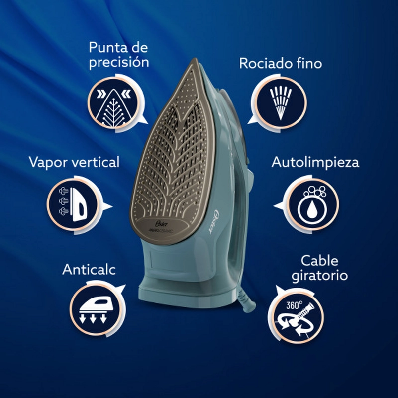 PLANCHA A VAPOR OSTER S7000 CERAMICA GOLPE 180G 1600W VERDE - 6