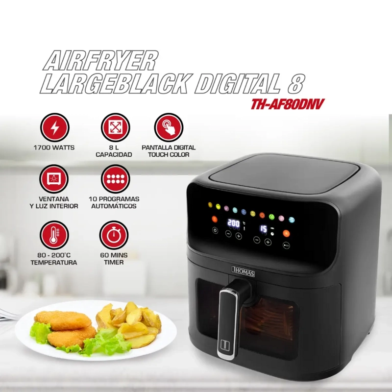 FREIDORA AIR FRYER THOMAS 8L DIGITAL TOUCH VENTANA 1700W - 3